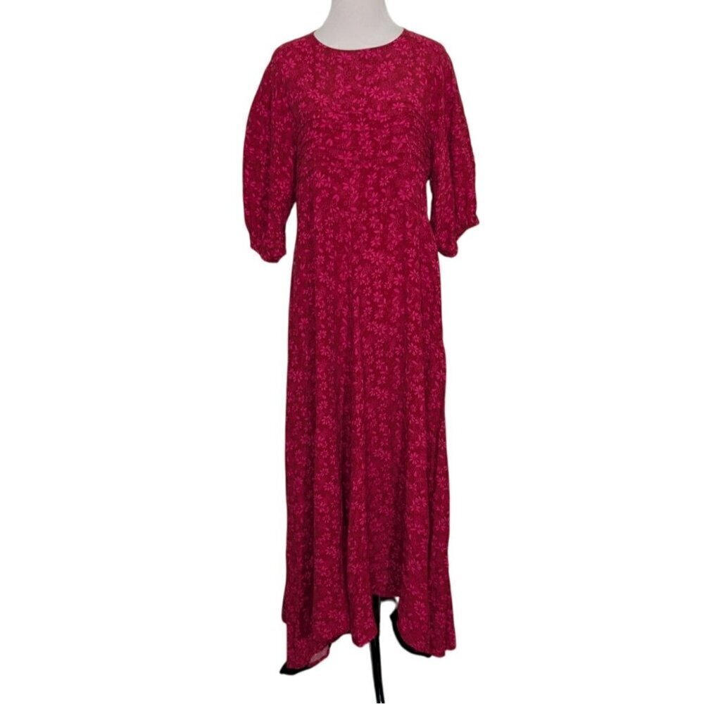 Free People Ditsy Floral Jessie Midi Dress Womens Size 10 Red Boho Half Sleeve